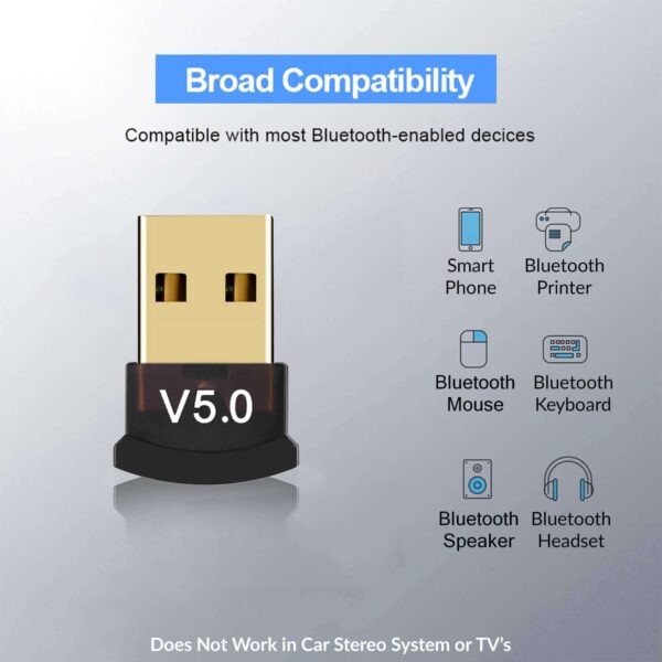 USB Bluetooth Adapter for PC 5.0 Bluetooth Dongle Receiver Support Windows 11/10/8.1/8/7 for Desktop, Laptop, Mouse, Keyboard, Printers, Headsets, Speakers, PS4/ Xbox Controllers