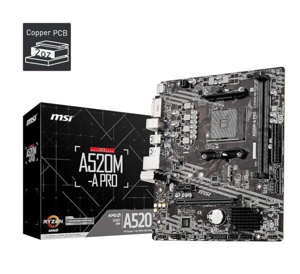 msi MSI A520M-A PRO Motherboard (AMD Ryzen 3000 3rd Gen AM4, DDR4,